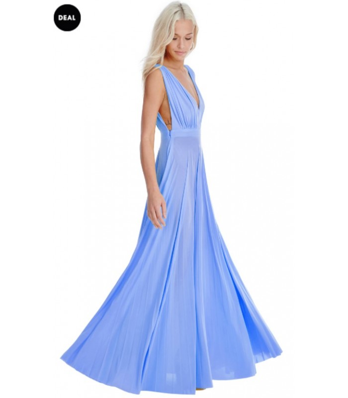 Goddiva lys blå kjole med dyb udskæring