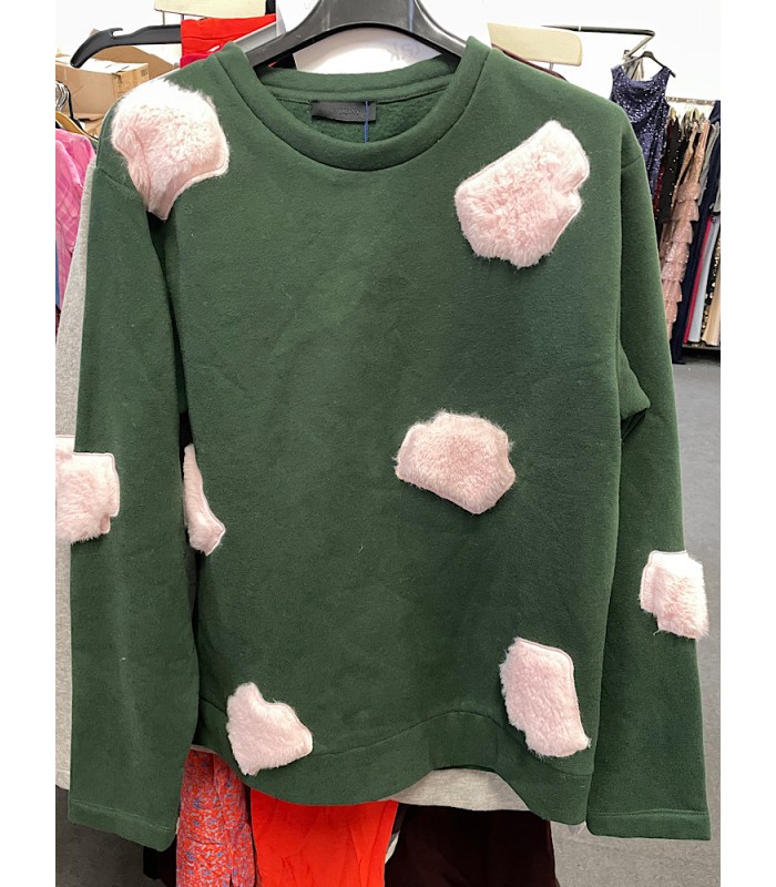 2NDDAY grøn sweater med lyserød plys
