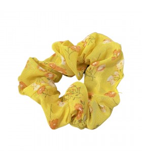Luxstore gul scrunchie  med blomster