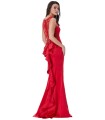 Goddiva lang rød kjole med gennemsigtig ryg