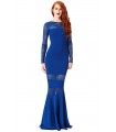 Goddess blå langærmet kjole med gennemsigtige striber
