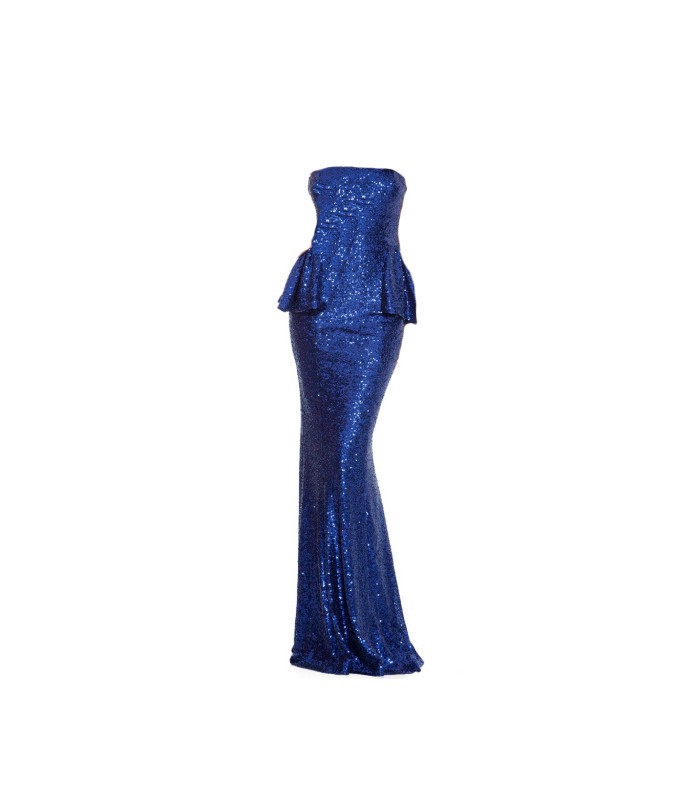 Goddess lang blå paillet peplum kjole
