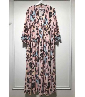 Azalea lang kjole med mønster lyserød